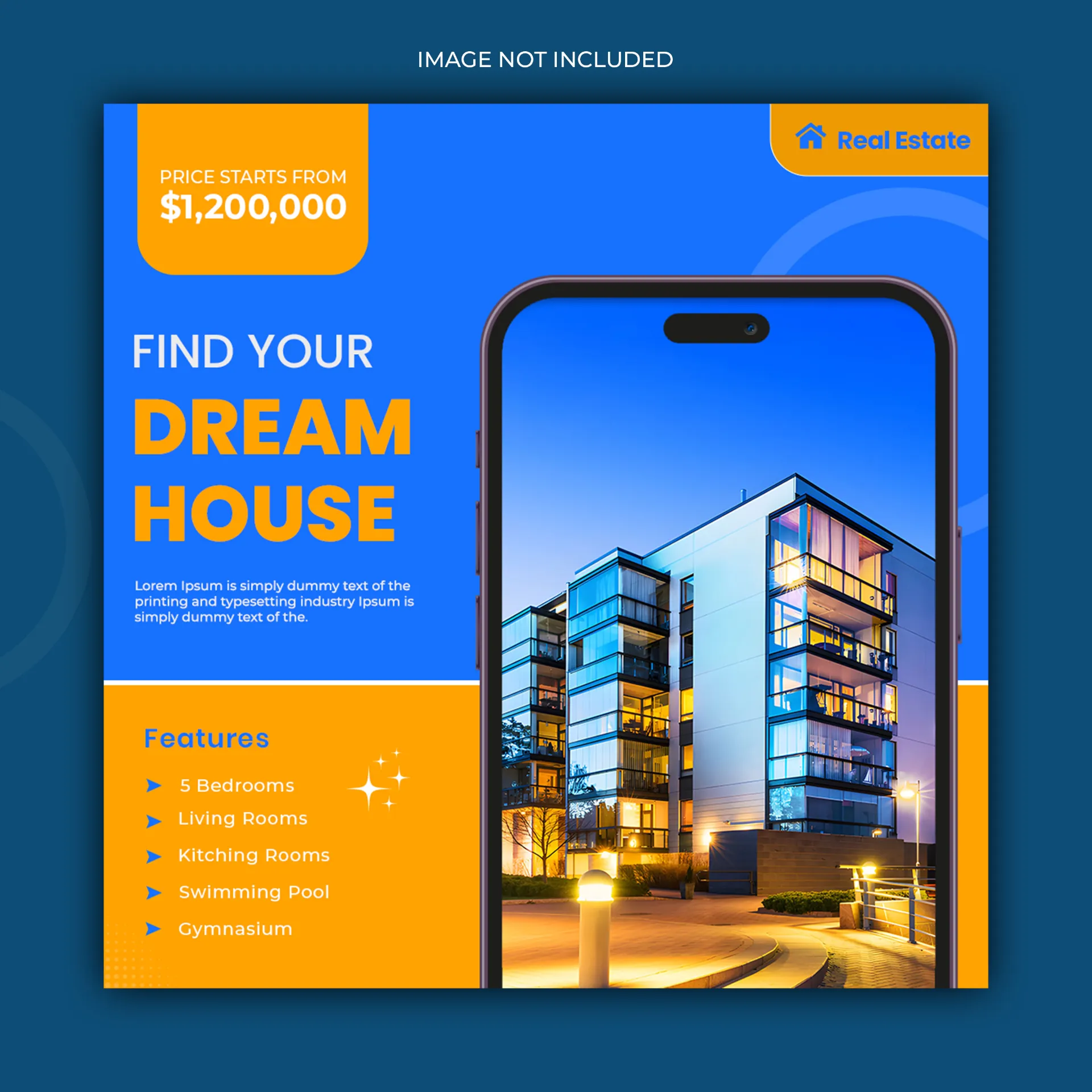 Professional Real Estate Social Media Post Template | Editable PSD